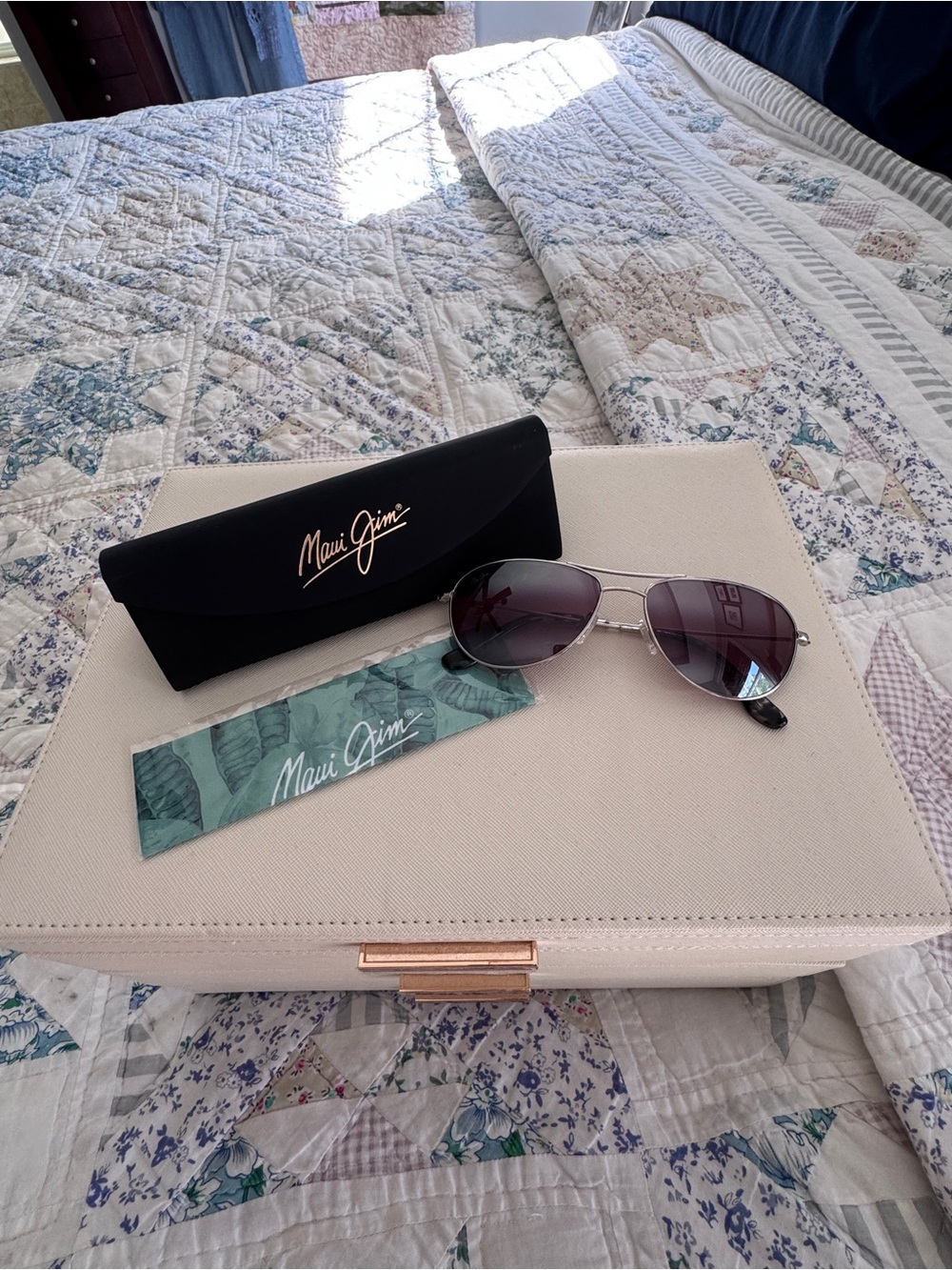 Maui Jim Silver Aviator Sunglasses with Pink Lenses